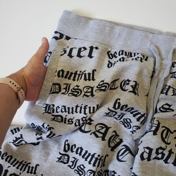 Beautiful Disaster Identity Sweatpants Heather Gray Logo Graphic Fleece Lined - Picture 3 of 16